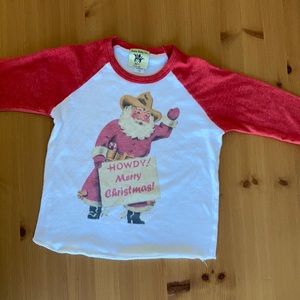 Christmas Retro Western Santa Raglan 3/4 sleeve tshirt
